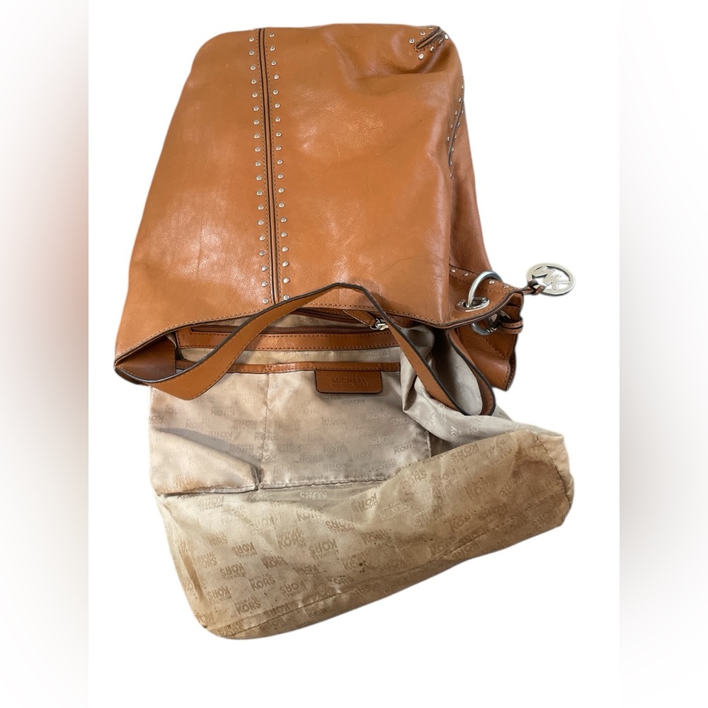 Y2K Michael Kors Cognac Leather Hobo | Studded Boho Chic Early 2000s It Girl Bag - Picture 14 of 16